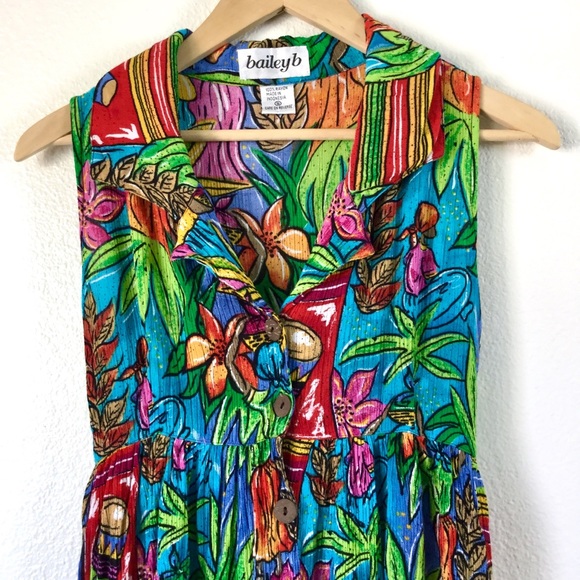 Baileyb Vtg Tropical Rainbow Collared Dress Sz S - Picture 2 of 8